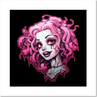 Pink Goth Girl Clown Cyberpunk Synthwave Posters and Art